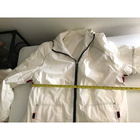 MENS WHITE WINDBREAKER SHERPA LINE SIDE POCKETS HOODIE JACKET SIZE X-LARGE - Picture 4 of 5